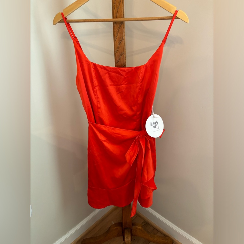 Princess Polly Size 4 Red Satin Cottage Hill Wrap Minidress Valentines